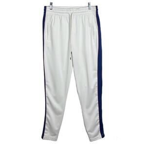 LCKR Mens Tricot Breezy Track Pants M White w/ Stripe Sweats Jogging Tapered Leg
